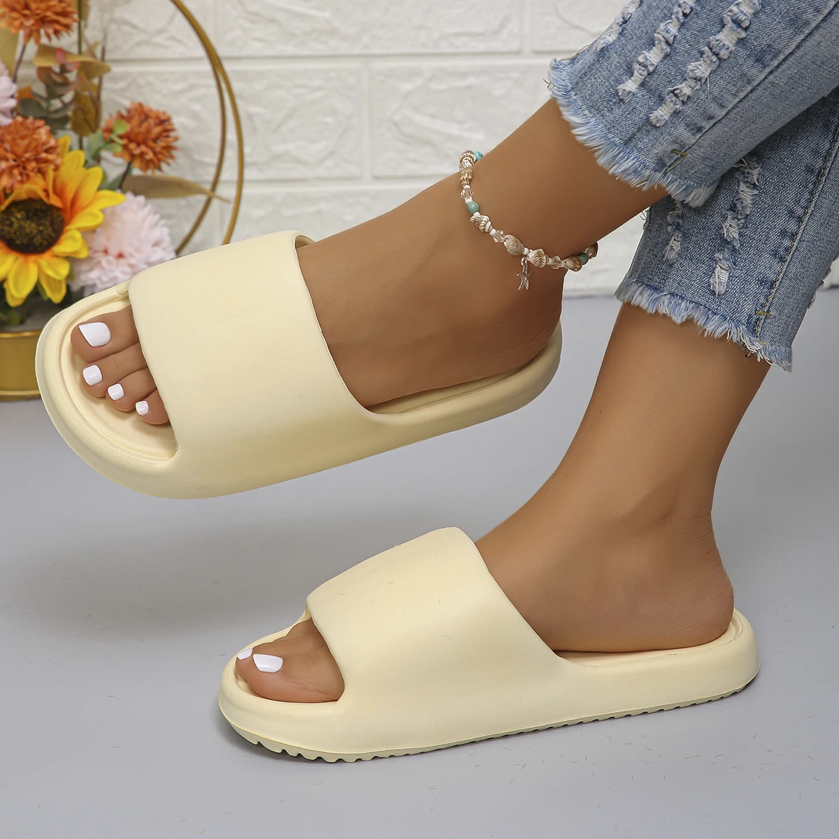 Sola macia eva casa chinelos feminino interior mudo antiderrapante slides de banheiro mulher leve verão praia flip flops sandálias planas