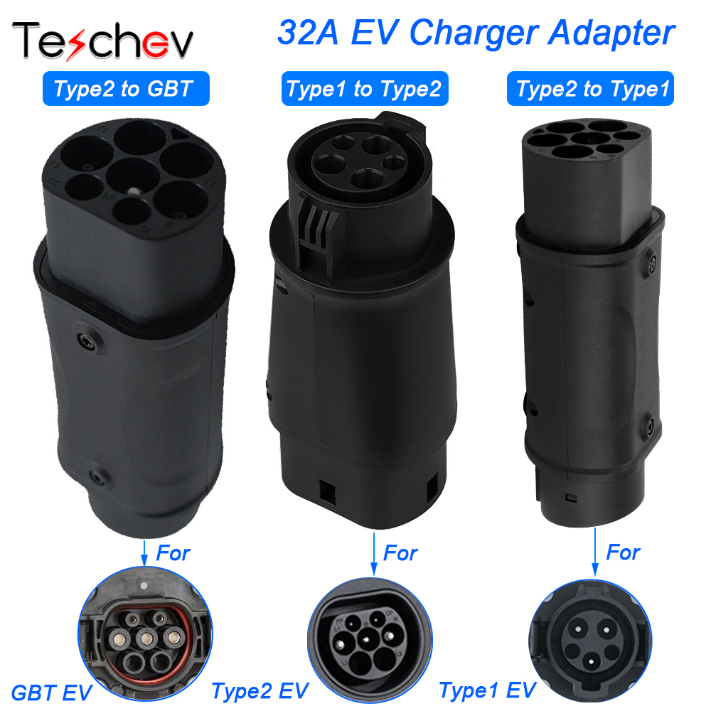 Teschev 32A Type1 a Type2 EV Adaptador de cargador Type2 a GBT Conector de vehículo eléctrico Type2 a Type1 Conventor EVSE