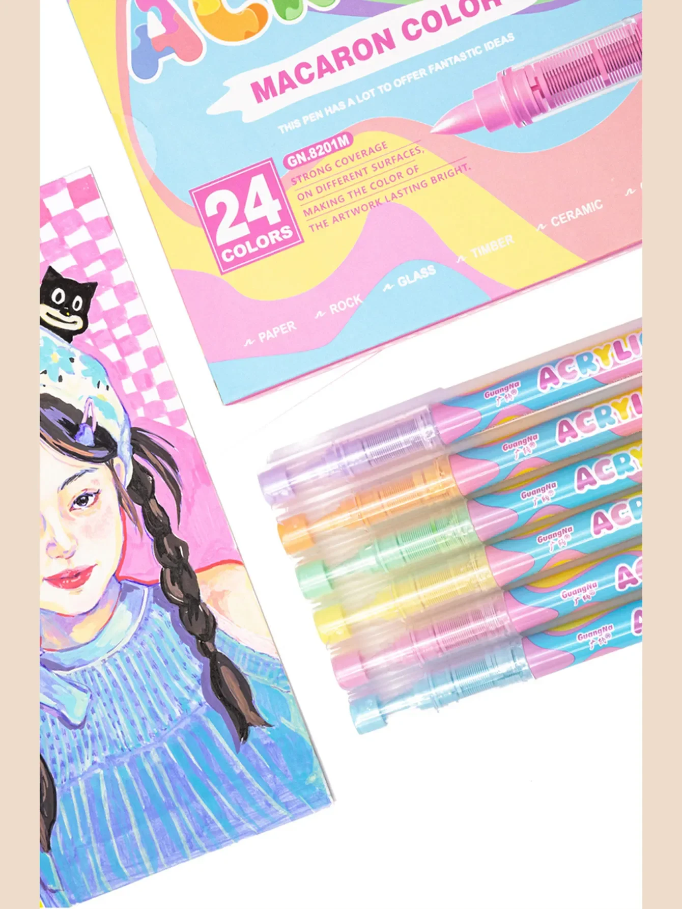24 สีผิวสีปากกาสีอะคริลิค,ปลายแปรงเครื่องหมายสีสําหรับไม้,แก้ว,ผ้า,Rocks ภาพวาดสีปากกาศิลปินวาด