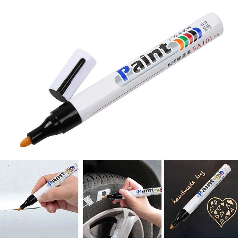 Stylo de marquage huileux étanche blanc pour voitures, marqueur de peinture en caoutchouc automatique, métal CD, retouche graffiti, marqueur de peinture en continu, 1PC