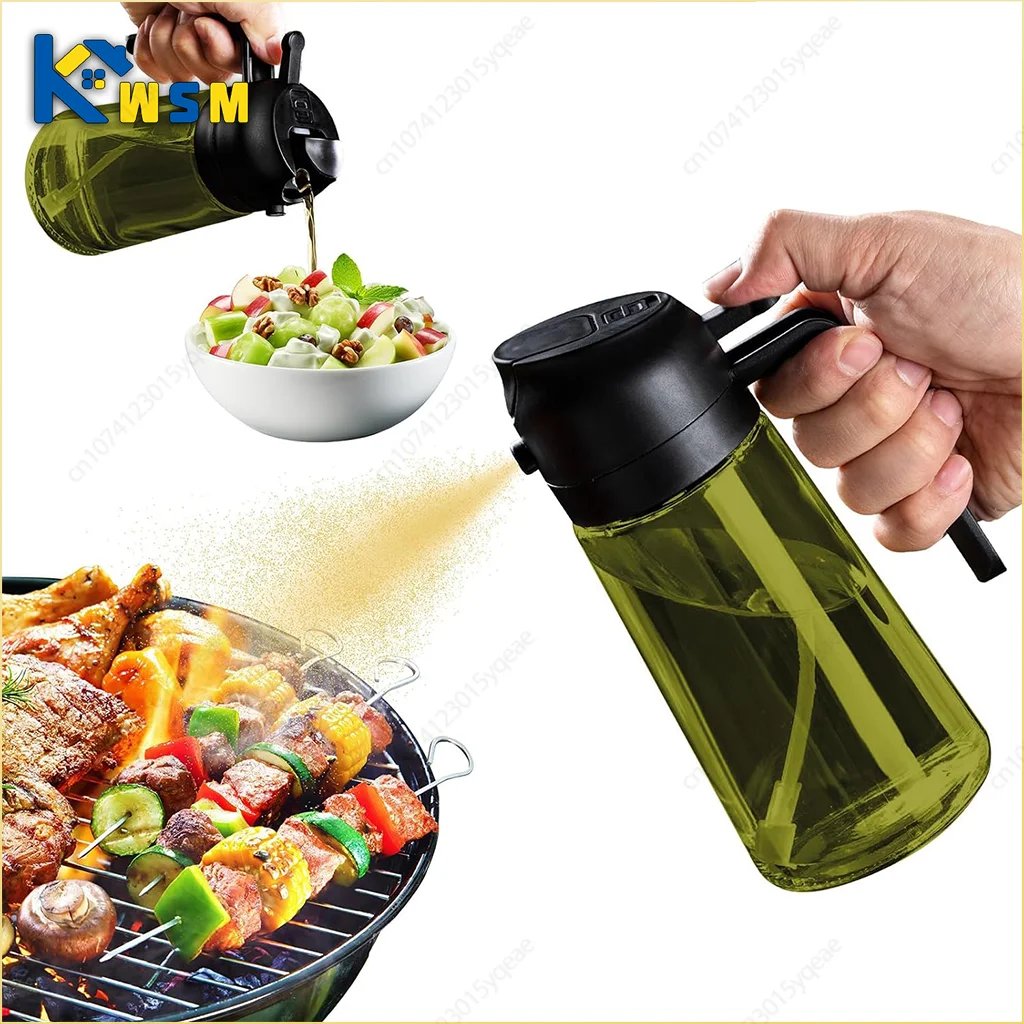 Pulverizador de aceite de vidrio oscuro 2 en 1, dispensador de aceite de oliva, pulverizador de aceite negro a prueba de luz para cocinar ensaladas y barbacoas, herramientas para barbacoa