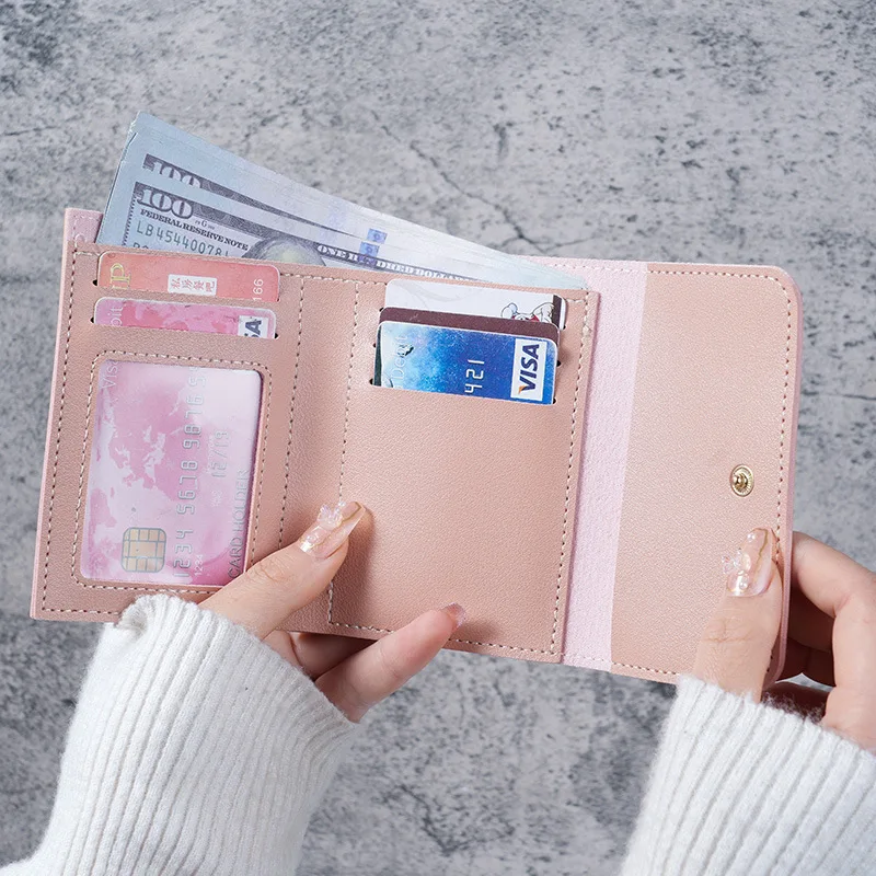 Trendy Short Women's Wallet Student Ticket Clip Multi Functional Card Bag Change Triple Fold Ultra Thin Smooth Surface Wallet