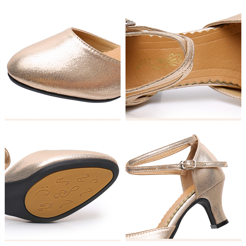 Damen-Standardschuhe, Perlglanz-Damen-Ballsaal-Tanzschuhe, geschlossene Zehen, Salsa-Schuhe, Gummi, weiche Außensohle, moderner Tanz, niedriger Absatz