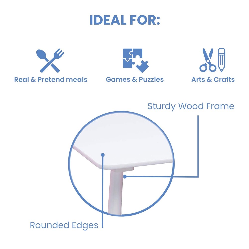 Kids Table and Chair Set (4 Chairs Included), White/Pink