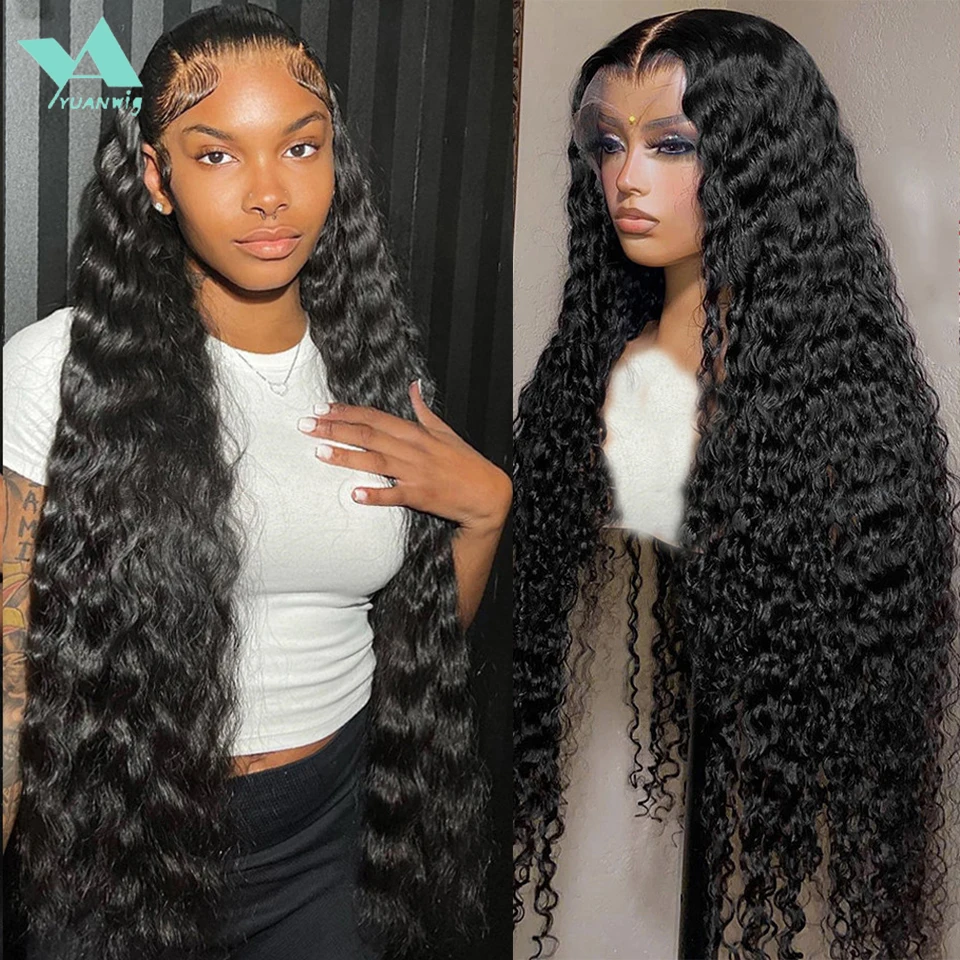 40 42 pulgadas 13x4 13x6 Hd pelucas frontales de encaje peluca de onda profunda para mujeres brasileñas cabello humano rizado peluca con malla frontal de onda de agua profunda