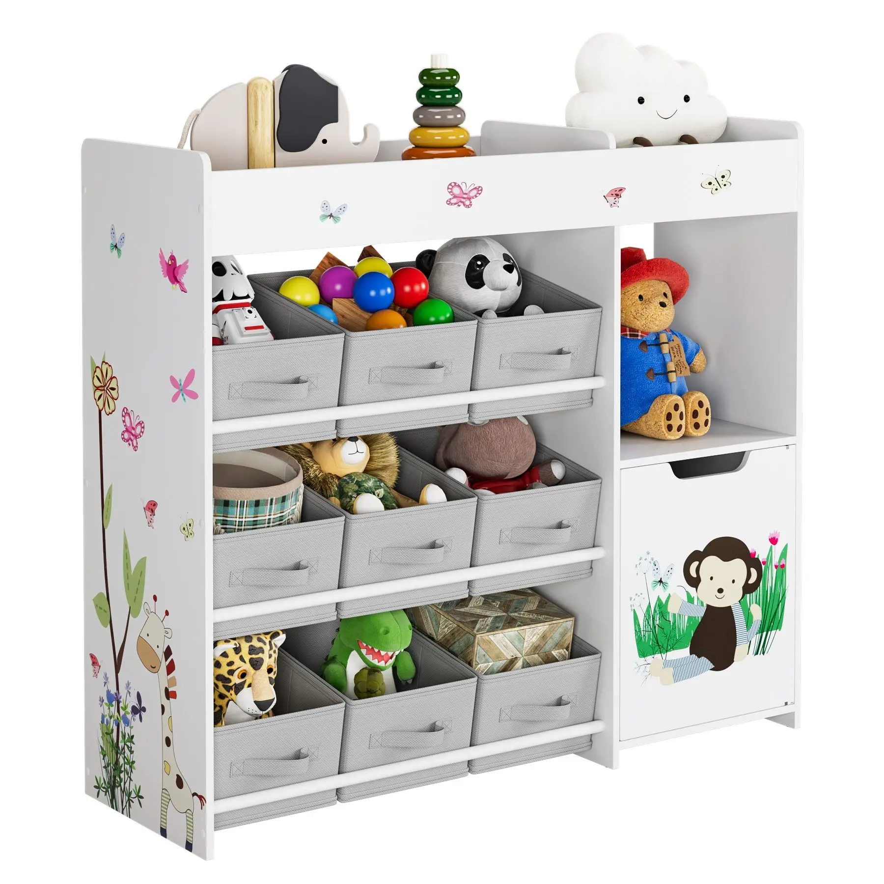 Speelgoedrek kinderplank met 9 opbergruimtes boksspeelgoedorganizer Veel opbergruimte boekenkast KINDERENkamer hout Wit 90x80