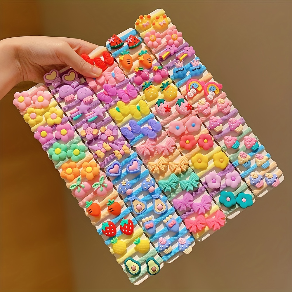 Juego de 10 piezas de nuevo tocado Multicolor bonito de dibujos animados de moda coreana no daña el cordón elástico para el cabello de la niña