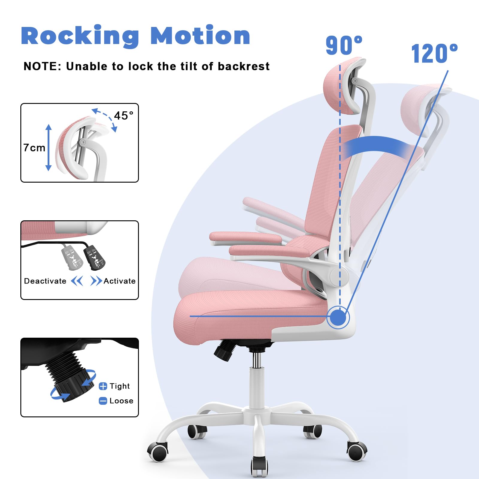 Chaise de Bureau Ergonomique avec Support Lombaire en Forme de C, Repose-Sauna Réglable et Accoudoir Réversible pour Bureau à Domicile
