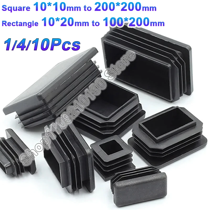 Rectangular Square Plastic Black Blanking End Cap Tube Pipe Insert Plug Bung Stopper Cover Furniture Foot Pads 10x10mm-200x200mm