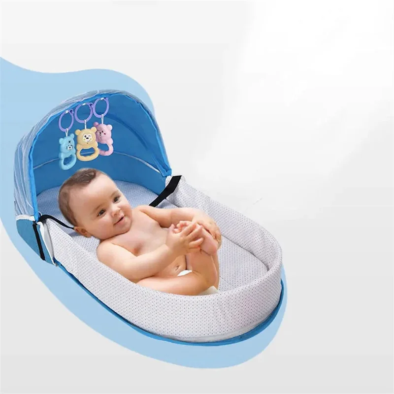 Cuna para cama de bebé, cómoda cama media plegable antisalpicaduras con mosquitera, colchón cómodo, cuna de viaje para acampar en recién nacido