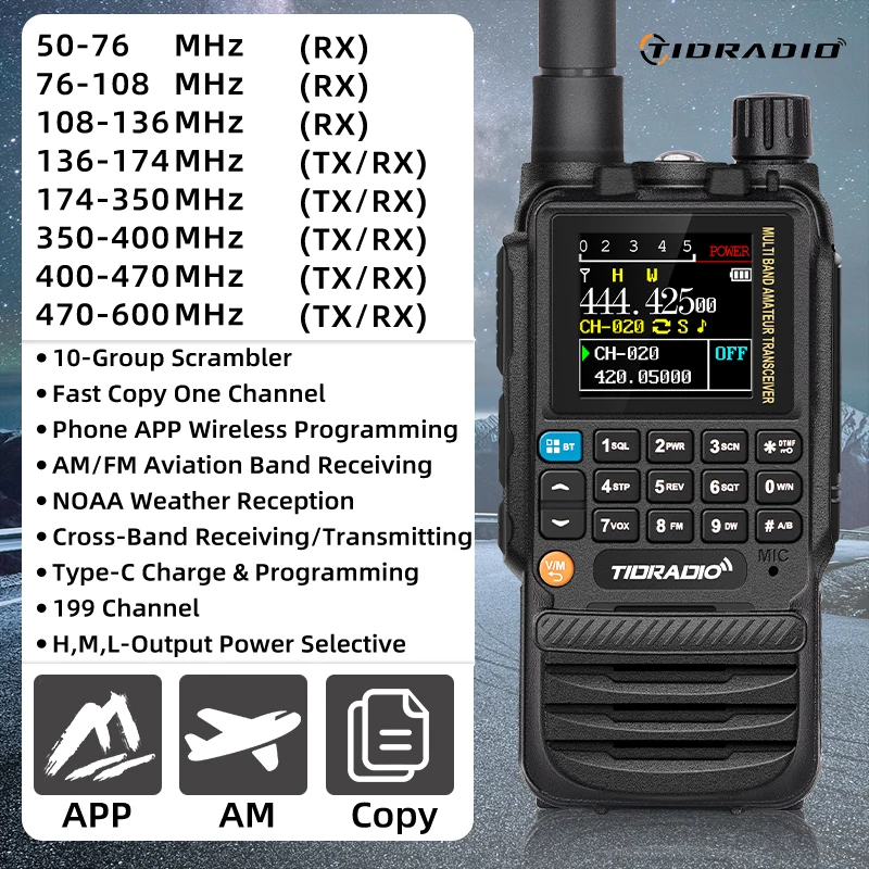 TIDRADIO H3 Long Range Walkie Talkie Telefon APP Drahtlose Programmierung Air Band Ham Zwei Weg Radio USB Typ-C Programmierung & Ladung