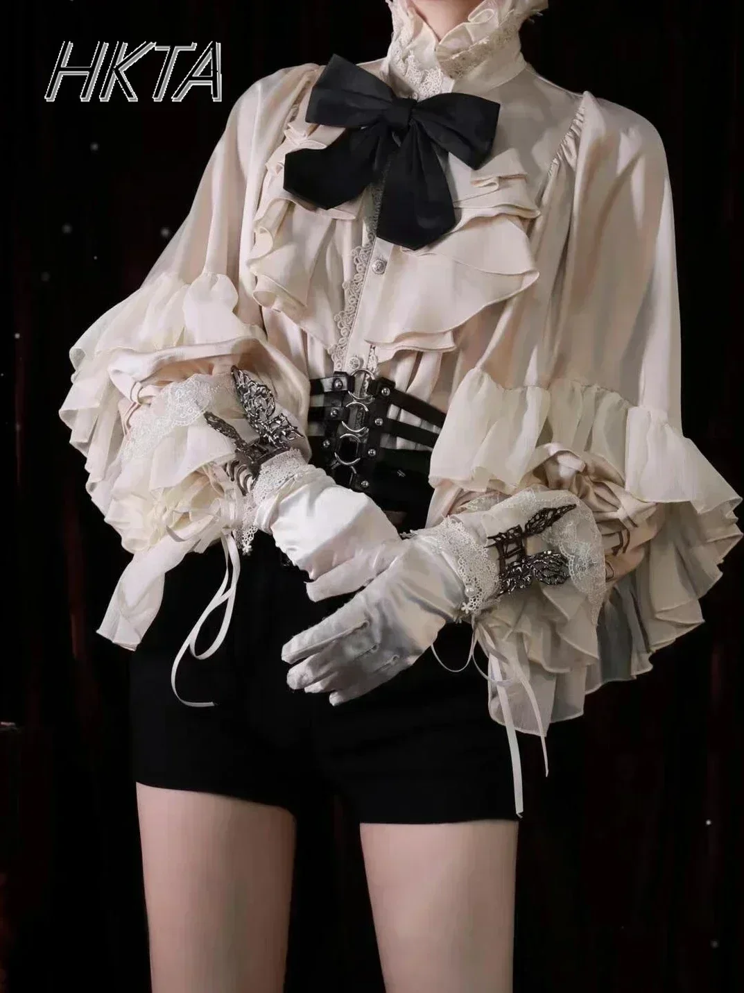 สไตล์โกธิค Batwing แขนเสื้อผู้หญิง Lolita หลวมฤดูใบไม้ผลิฤดูใบไม้ร่วงสุภาพสตรี Elegant สีแดงและสีดําเสื้อสีทึบเสื้อ