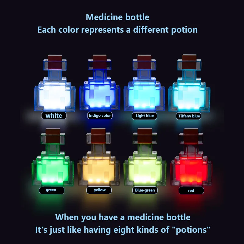 MC Game Medicine Bottle LED Night Light Table Lamps Game Creative Toy Lamp Rechargeable Bedroom Bedside for Kids Bedside Lamp
