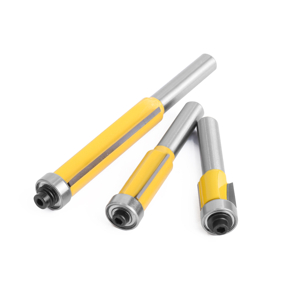 LAVIE 8mm Shank Long Blade Flush Trim Router บิตพร้อมแบริ่งสําหรับแม่แบบไม้รูปแบบบิตทังสเตนคาร์ไบด์เครื่องตัด