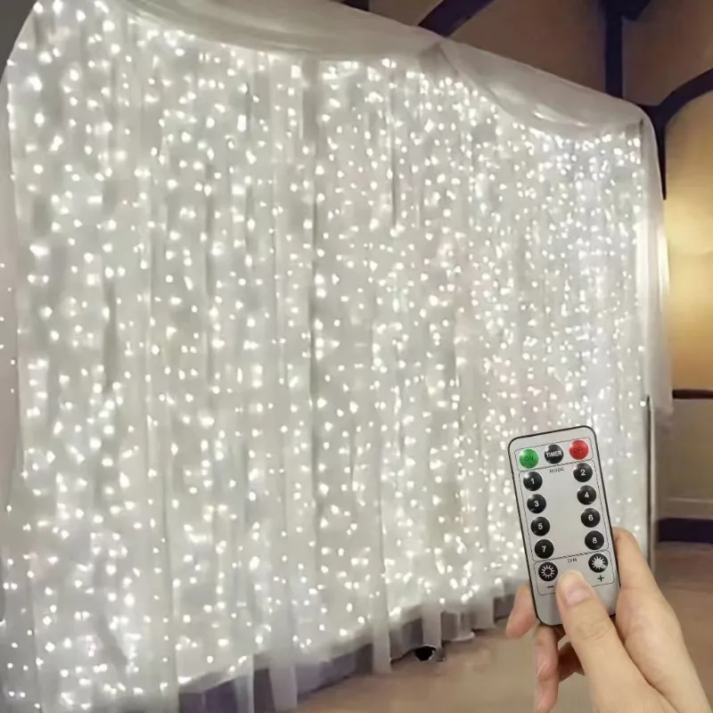 Cortina de luces navideñas con control remoto USB, 8 modos para vacaciones, dormitorio, boda, árbol de Navidad, decoración de ventana