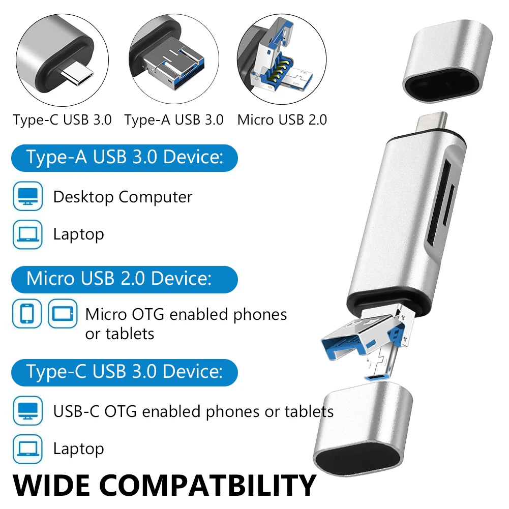 USB 3.0 Micro USB Type C Card Reader Высокоскоростная передача OTG Адаптер SDHC SD TF MicroSD Card Reader Для планшетов Ноутбук Телефон