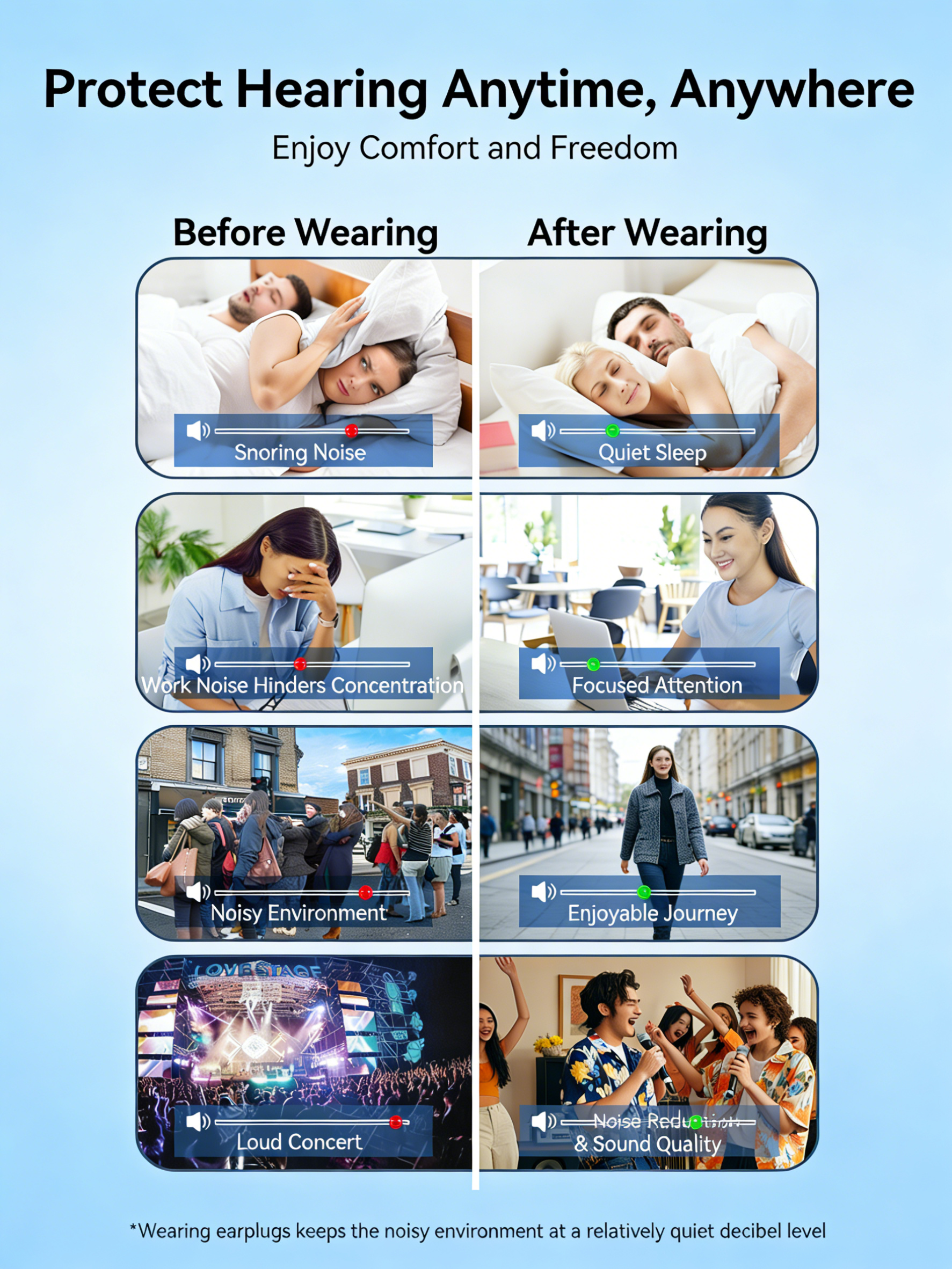 Silicone Ear Plugs - Reusable Noise Cancelling Hearing Protection for Sleep, Concerts & Travel