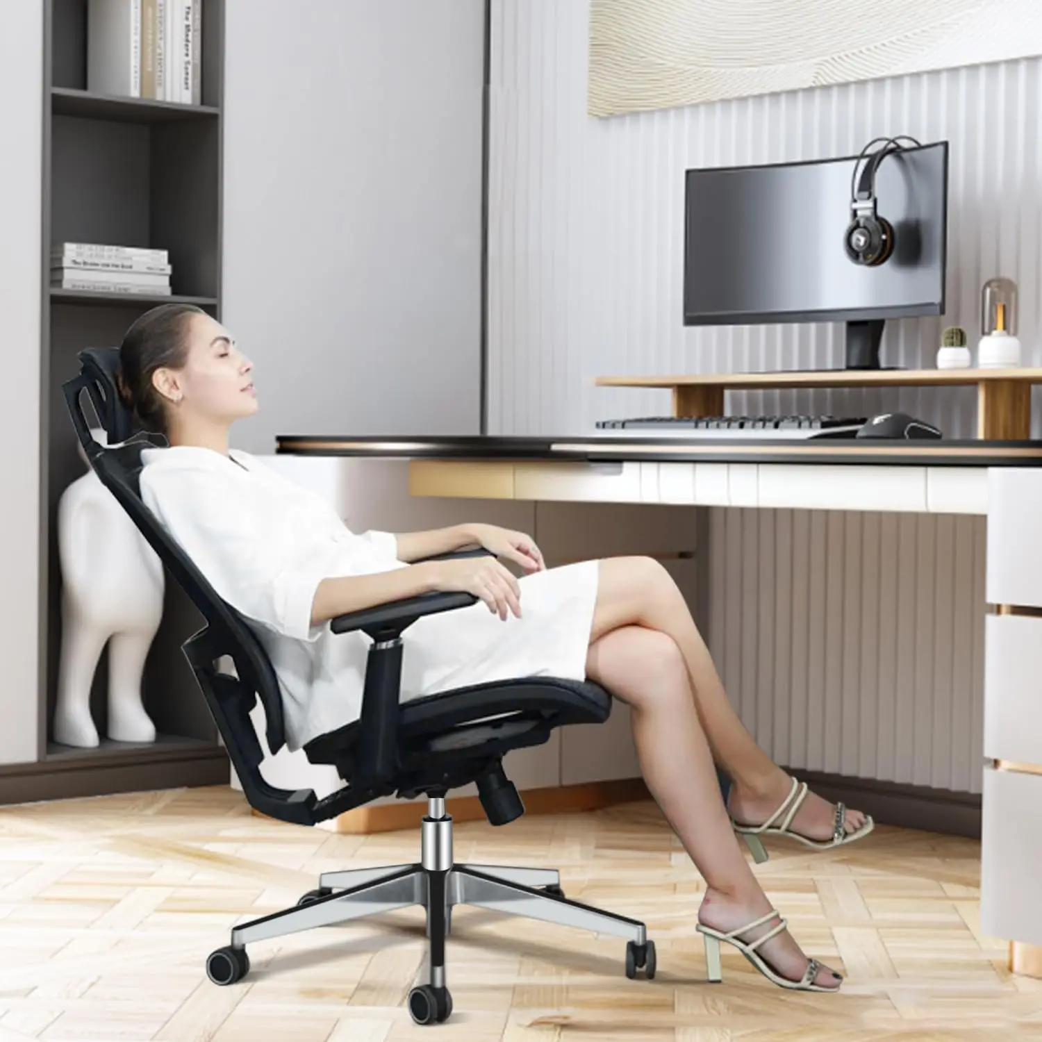 New Ergonomic Mesh Adjustable Lumbar Support Office Chair 120°Tilt High Back Comfortable Computer Chair with Soft Flip Up Arms