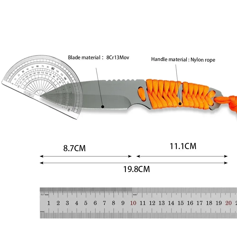 GB Piccolo coltello a lama fissa di sopravvivenza con fodero 8Cr13Mov Lama per escursionismo all'aperto Coltello tattico da pesca Coltello da caccia a taglio affilato