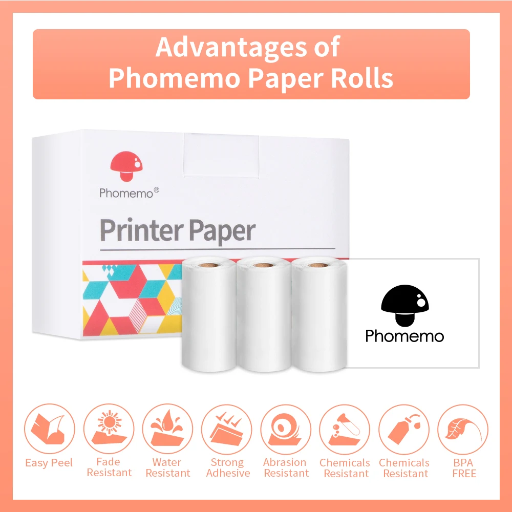 Phomemo Adhesive Thermal Sticker Paper,White/Transparent/Semi-Transparent Thermal Printer,for M02/M02 Pro/M02S/M03/M03AS/M04S