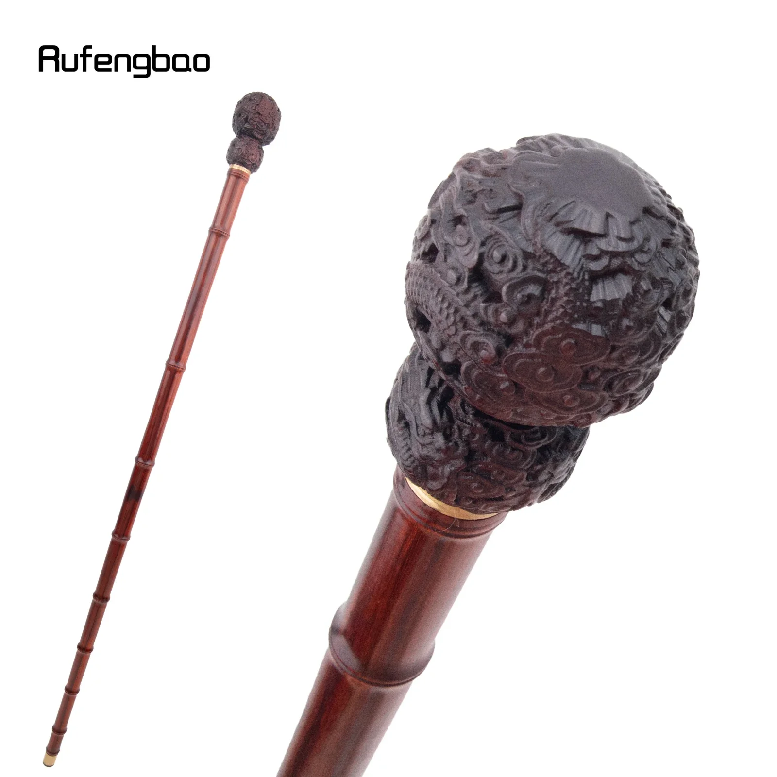 Brown Dragon Bamboo Wooden Single Joint Fashion Walking Stick Decorative Cospaly Cane Halloween Mace Crutch  Wand Crosier 93cm