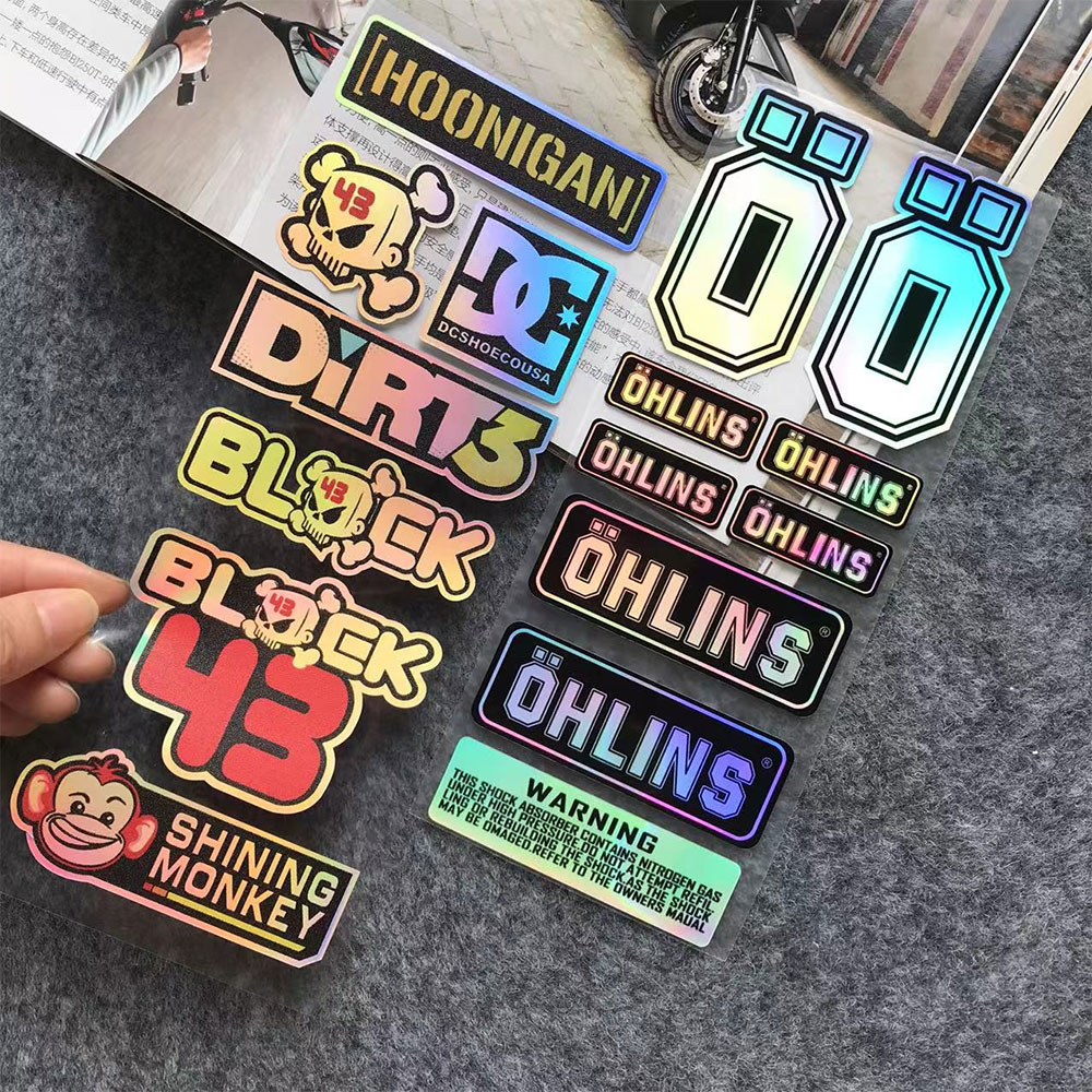 NO.L093 OHLINS pegatinas para Moto, accesorios de decoración de suspensión láser arcoíris, cuerpo de motocicleta, casco, calcomanías impermeables