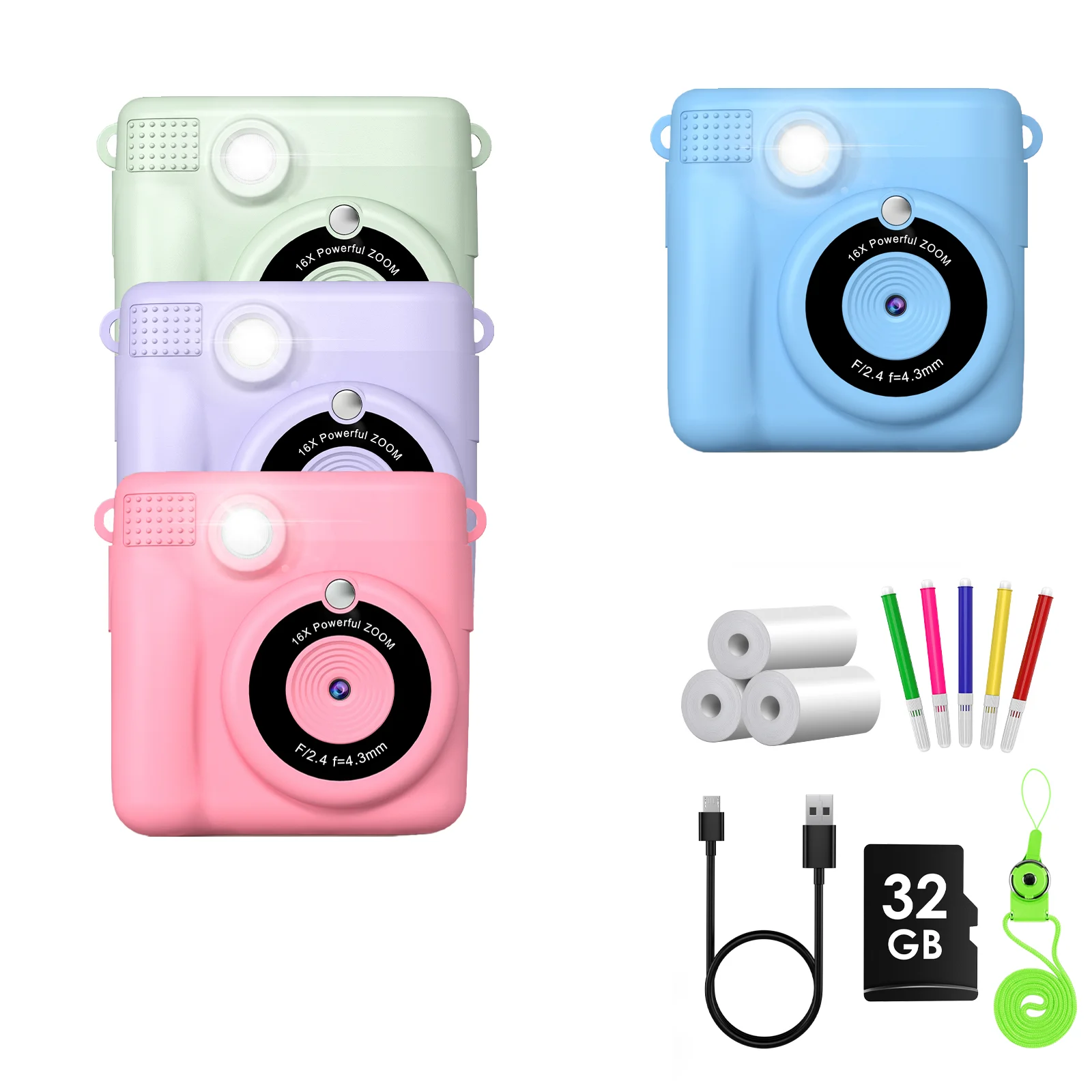 Appareil photo numérique pour enfants 1080P HD, impression instantanée, jouet Portable avec carte de 32 go, cadeau pour garçons et filles de 3 à 12 ans