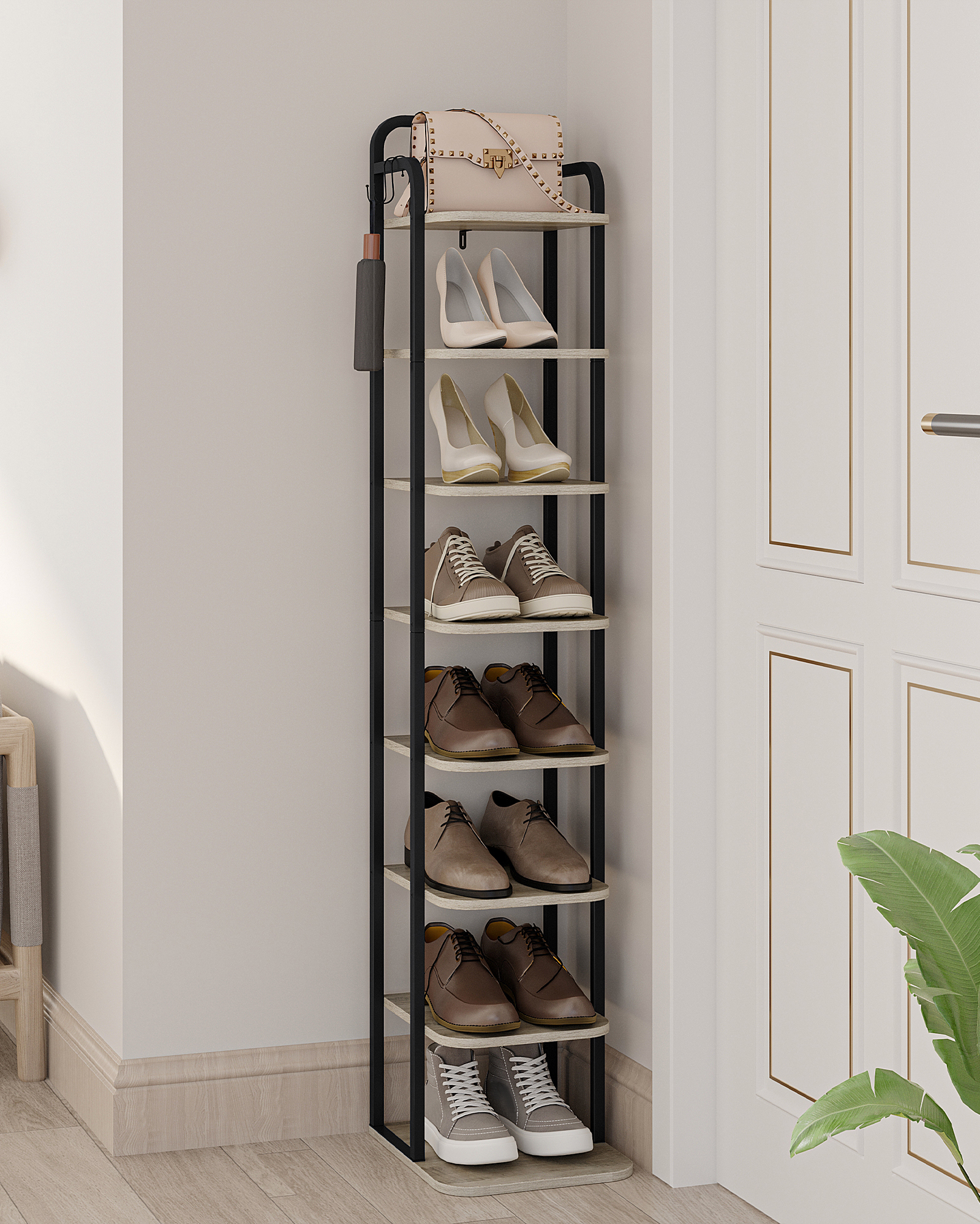 Hzuaneri Vertikales Schuhregal, Schuhregale, Schuh-Organizer aus Holz für Schrank, Eingangsbereich, Schuhturm für kleine Räume, freistehend