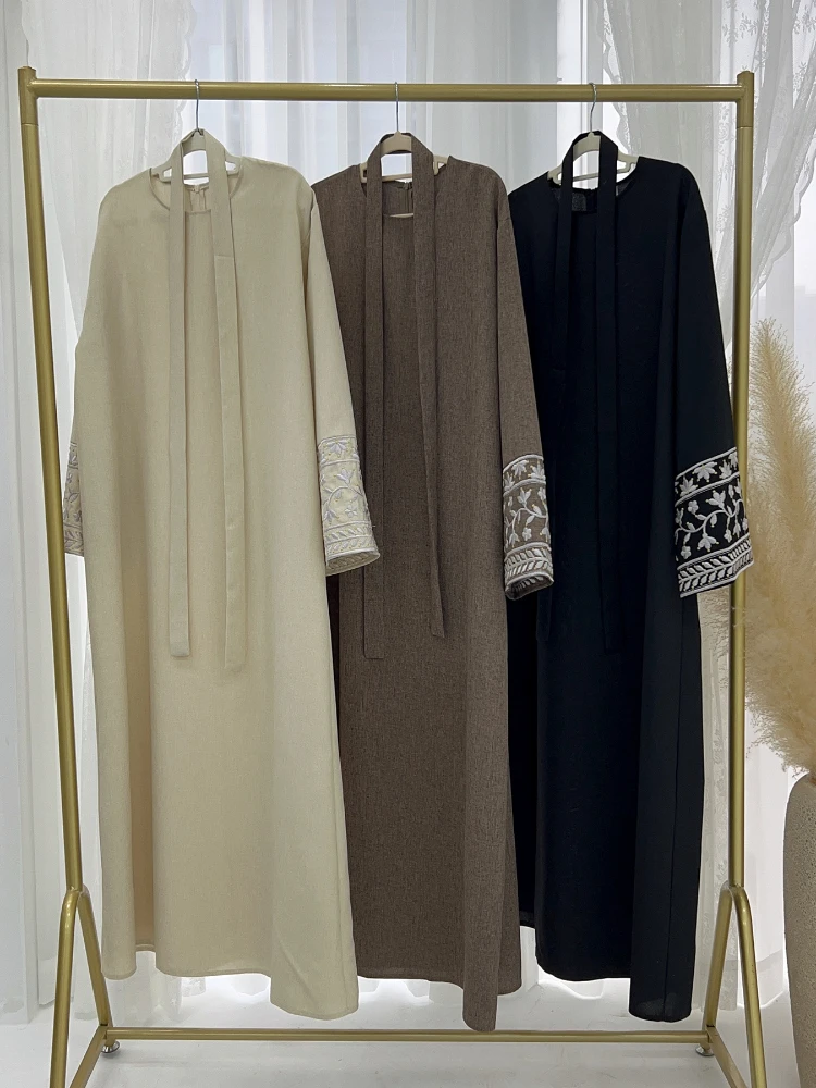 Abaya musulmana con bordado Floral para mujer, vestido Eid Marruecos, Ramadán, Abayas con cordones, caftán islámico, Vestidos largos árabes de Dubái