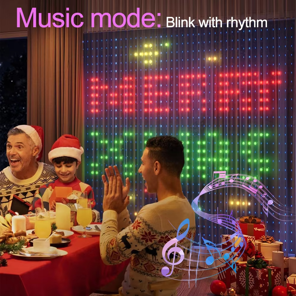 Smart LED RGB Curtain Lights USB App Control String  Music Sync DIY Pattern and Text Programmable Fairy Lights for Christmas