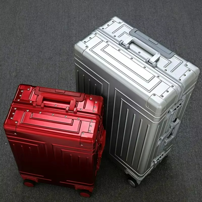 Alumínio-Magnésio Liga Mala, Universal Roda Trolley Box, Rolling Bagagem, Alta Capacidade Mala, 20 in, 24 in, 26 in, 29 in