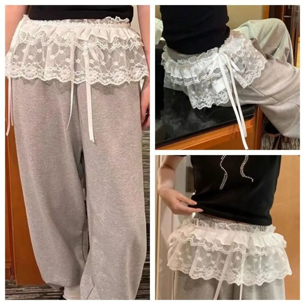 New Embroidered Flower Lace Mini Skirt See Through Y2K Streetwear Ruched Skirts Harajuku Butt Curtain Jeans Decoration