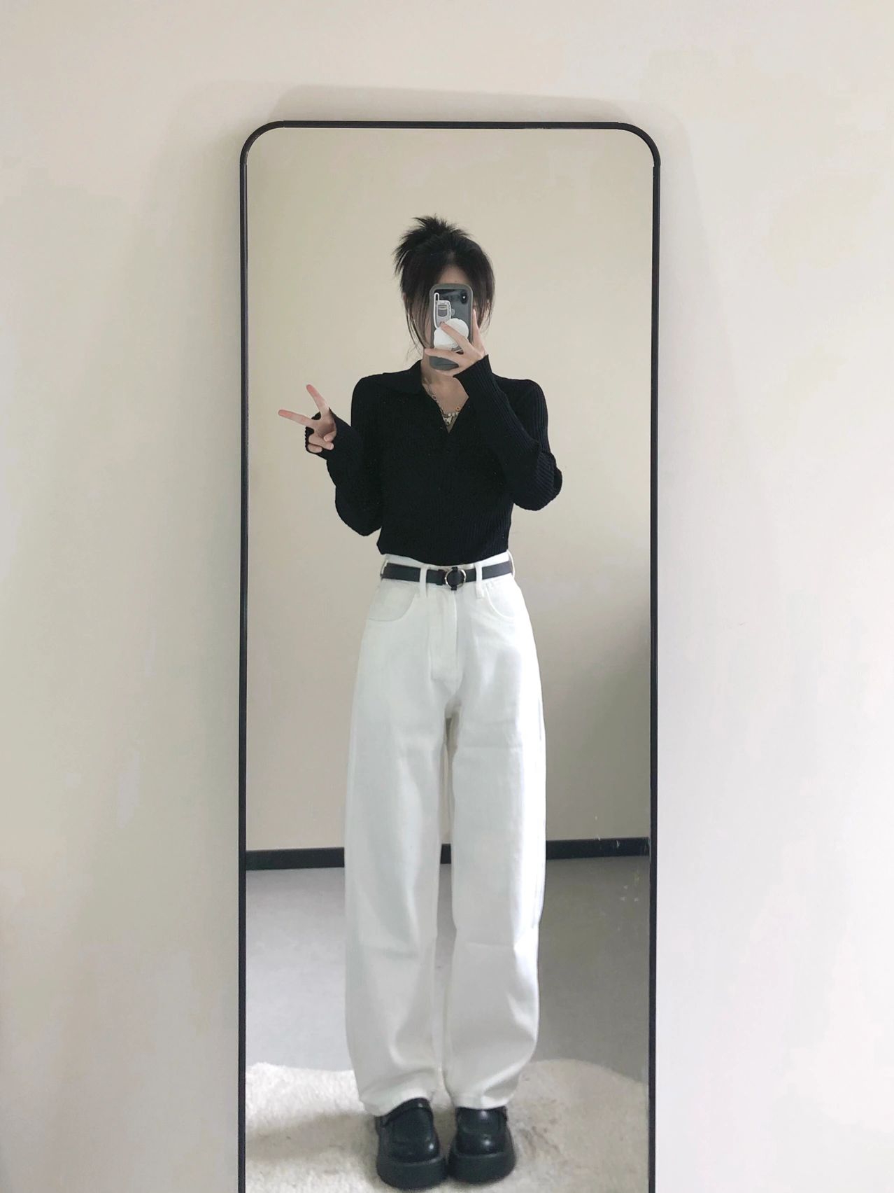 Black V-Neck Knitted Base Shirt Women's plus Size Slim Fit Long Sleeve Polo Neck Top Spring New Sle Winter Slimming Top