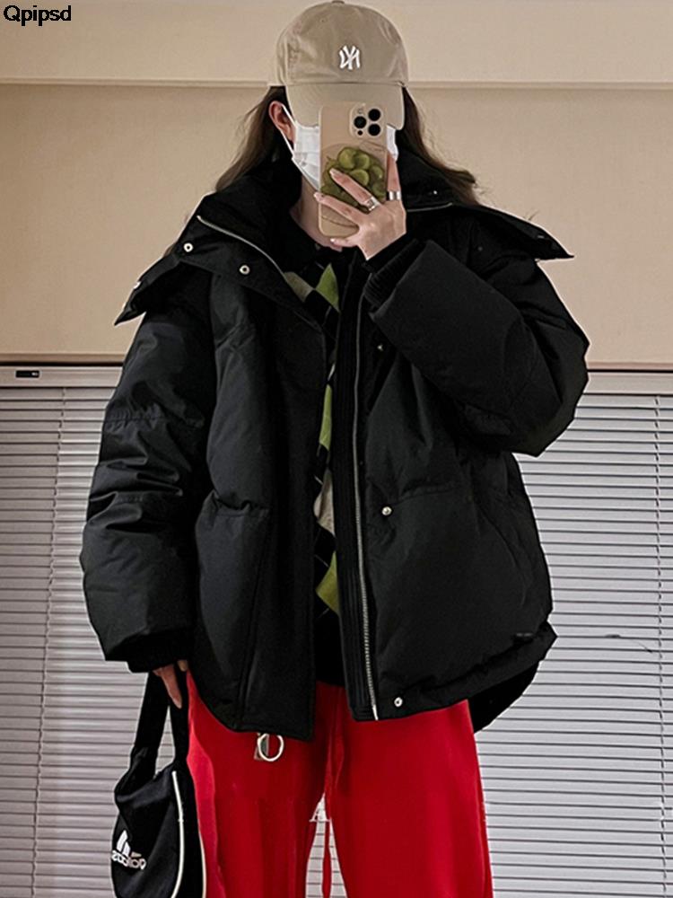 Casaco de inverno acolchoado feminino ao ar livre 2025 novo algodão com capuz sólido grosso parka impermeável inchado moda coreana