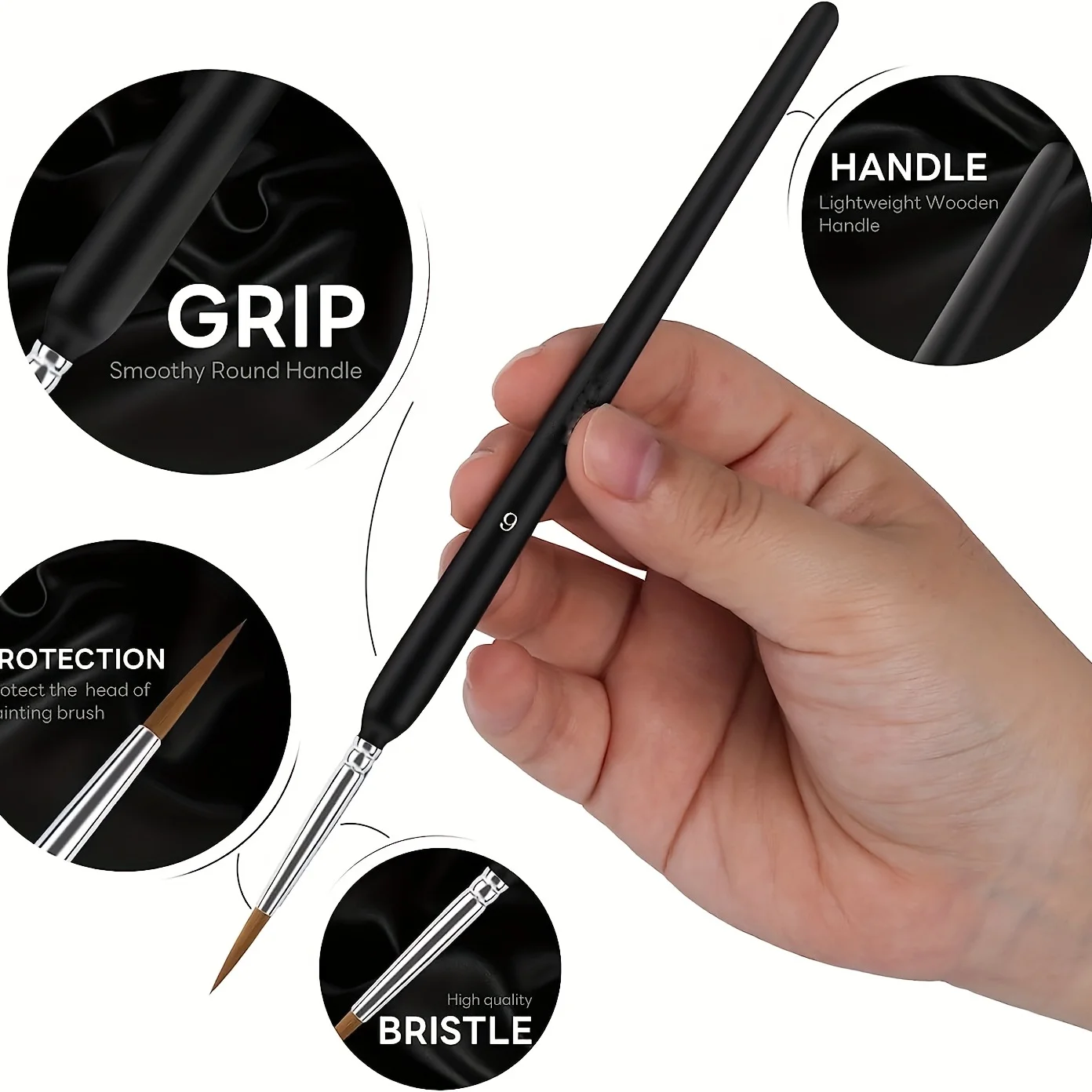 11 Micro Brushes, Fine Detail Nib Brush Set With Ergonomic Handle - Suitable For Acrylic, Oil, Watercolor, Face, Nail, Scale Mod