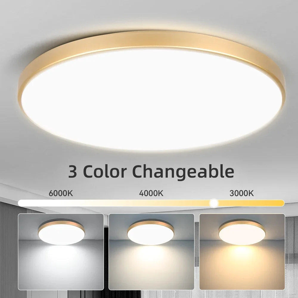 Golden Led Ceiling Lamp 220V Dustproof Ceiling Panel Lamp Indoor Bathroom Lamp for Living Room Decor Ultra-thin Ceiling Lights