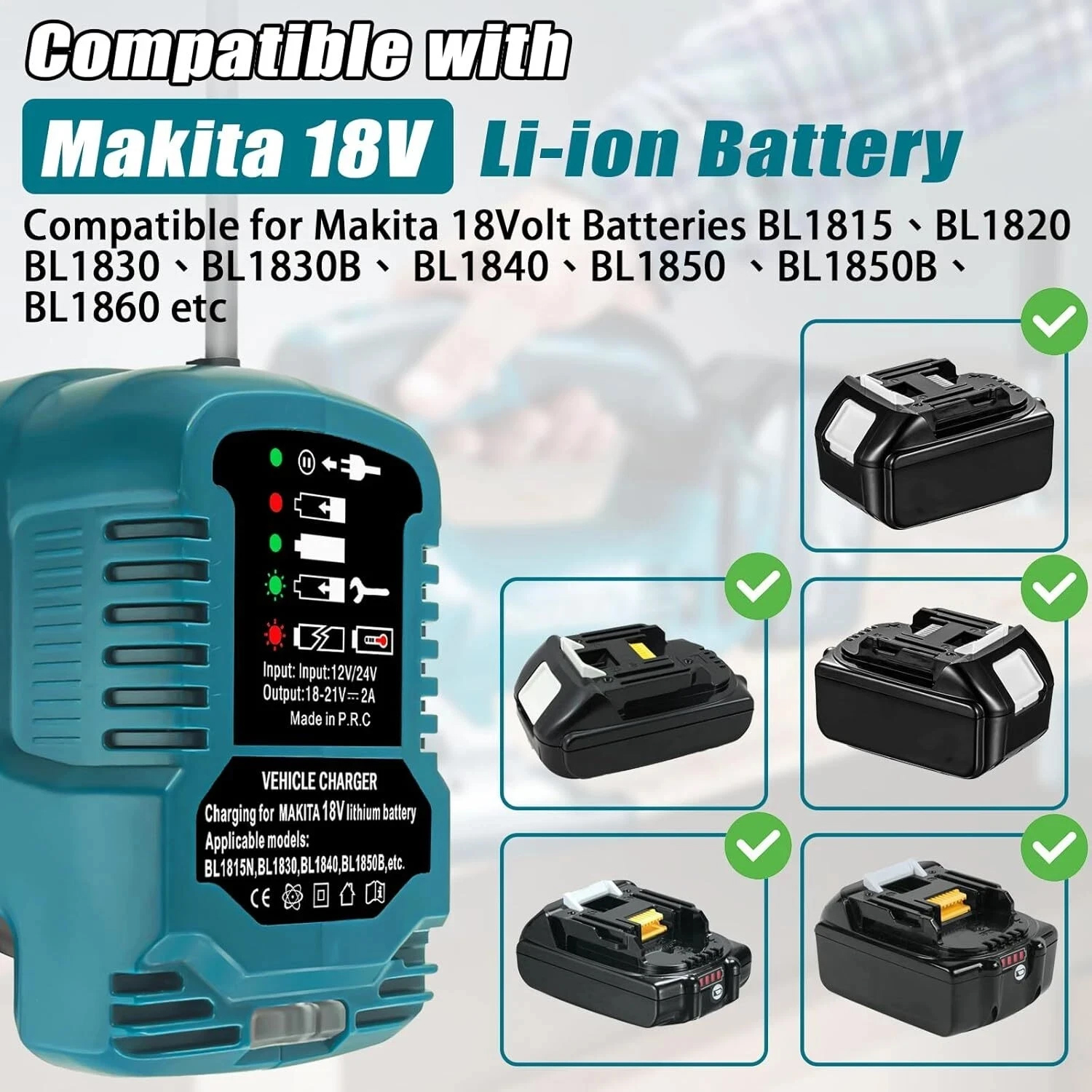 DC 12V/24V Li-Ion Batterie Mini Kompakte Auto Ladegerät Zigarette Leichter Stecker Mit LED Für Makita 18V LXT Batterie BL1860 BL1830