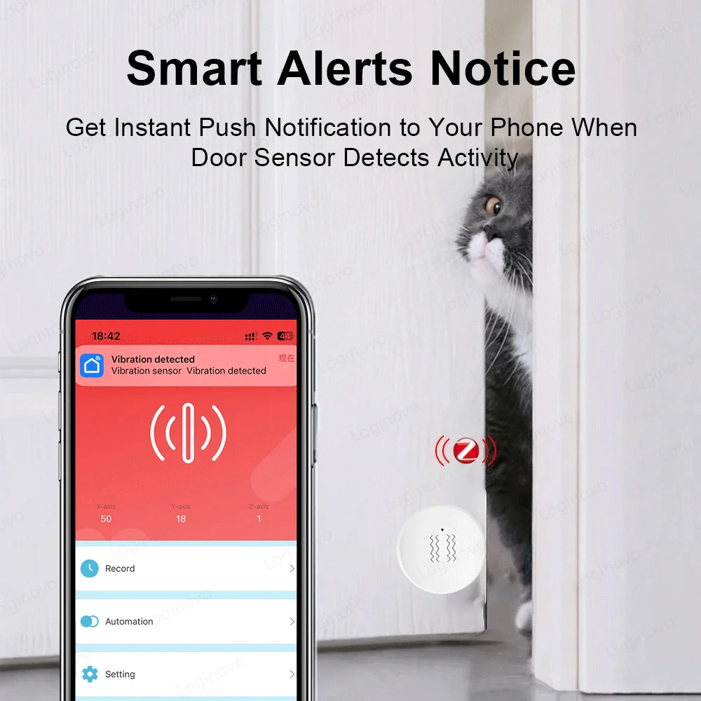 Tuya ZigBee Vibration Tilt Sensor Door Window Alarm Detection Smart Home Automation Security Protection System Alexa Google