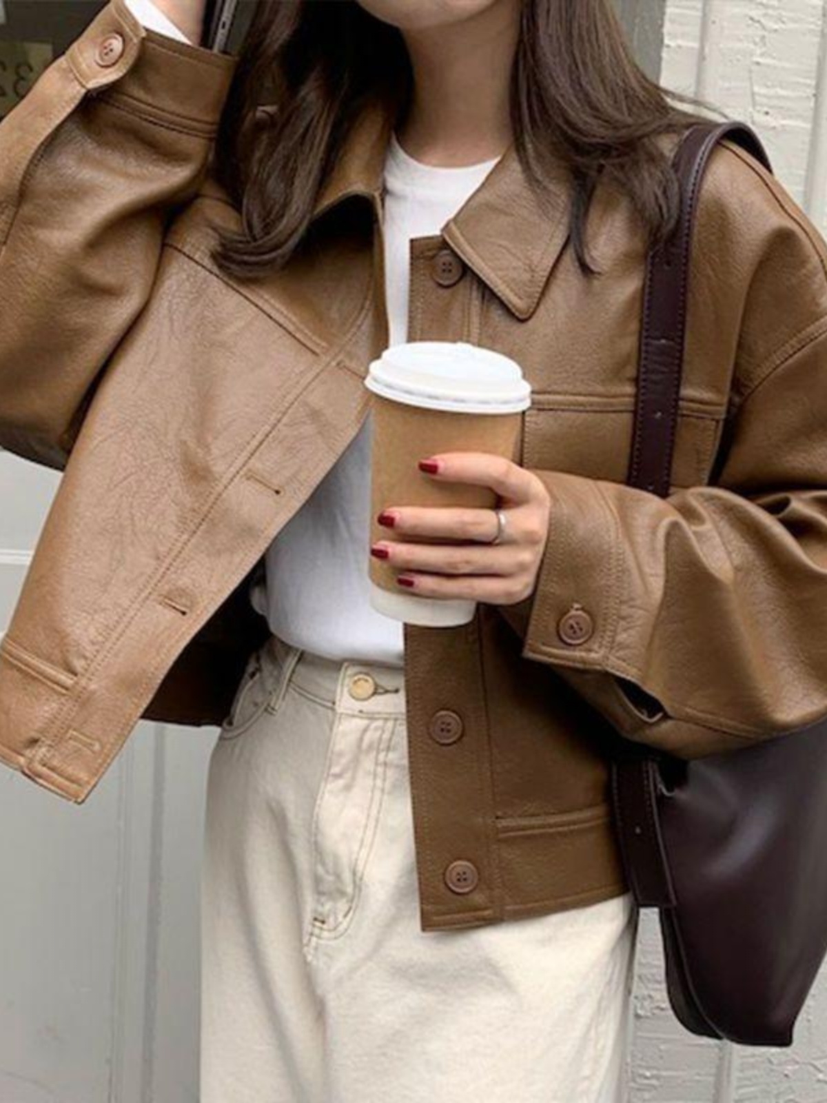 East Gate レトロポケットレザージャケット女性のルーズカラージャケットショートアウター秋 2024 ファッションエレガントなスタイル