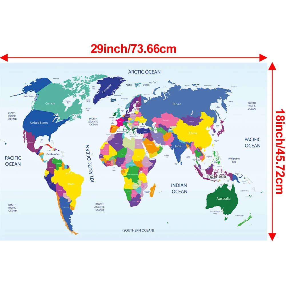 45.72*73.66 ซม. แผนที่โลกผ้าใบภาพพิมพ์ตกแต่งสำนักงานห้องเรียนบ้านโรงเรียนอุปกรณ์ห้องเรียน
