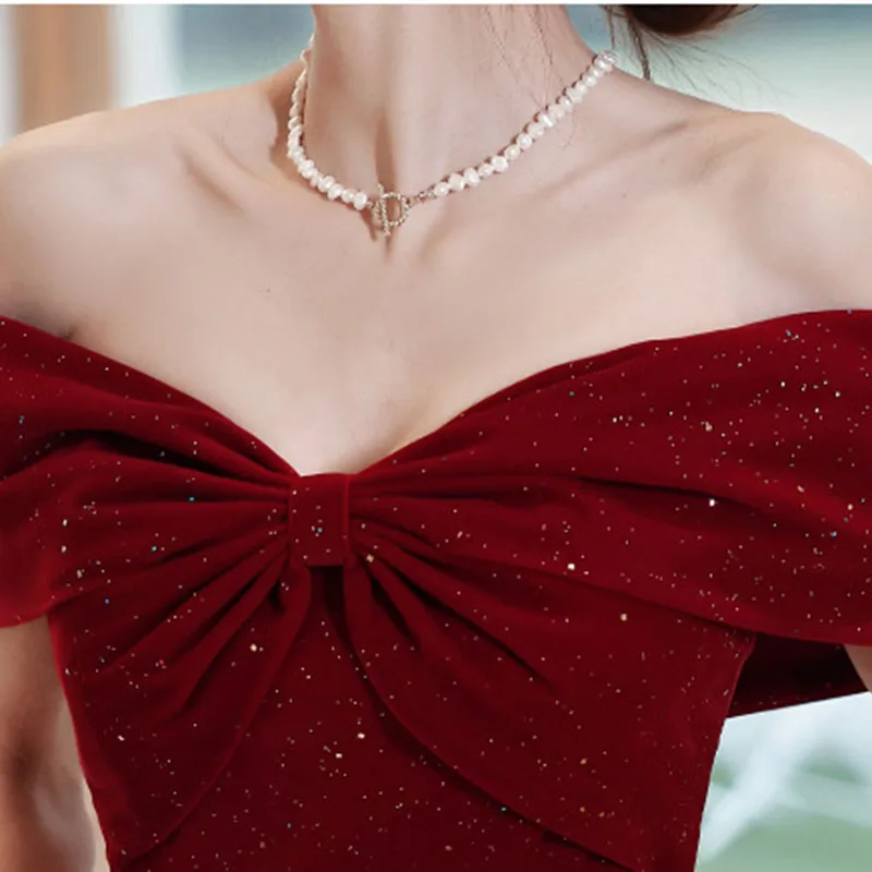 DongCMY ใหม่หนึ่งไหล่ชุดราตรีคอเรือหมั้น Boho ชุดมักจะสวมใส่ Elegant Red PARTY Dresses สําหรับผู้หญิง 2025