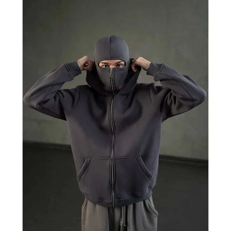 2025 outono masculino balaclava y2k gótico harajuku inverno novo item duplo moletom com capuz masculino máscara com zíper roupas esportivas femininas