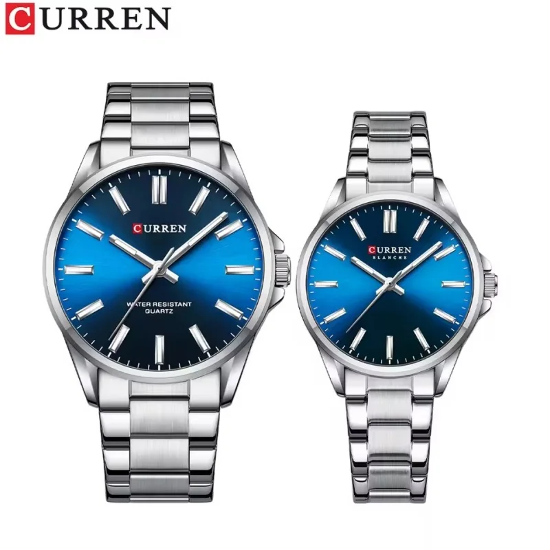 CURREN 9090 2025 nowy produkt para modny zegarek kwarcowy okrągła tarcza lampka nocna wodoodporny pasek ze stali nierdzewnej wykwintny zegarek