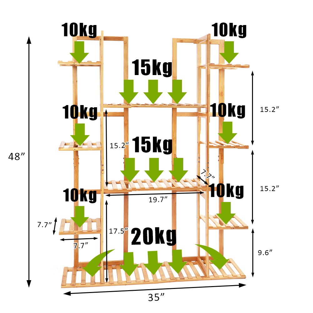 Scaffale angolare per piante in bambù di grandi dimensioni a 9 livelli, scaffale per vasi da fiori da giardino, per interni ed esterni