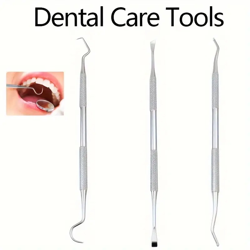 3 SZTUK Narzędzia dentystyczne ze stali nierdzewnej Podwójna sonda Lustro doustny Zestaw narzędzi dentystycznych Pielęgnacja zębów Czyszczenie jamy ustnej Zestaw do czyszczenia jamy ustnej