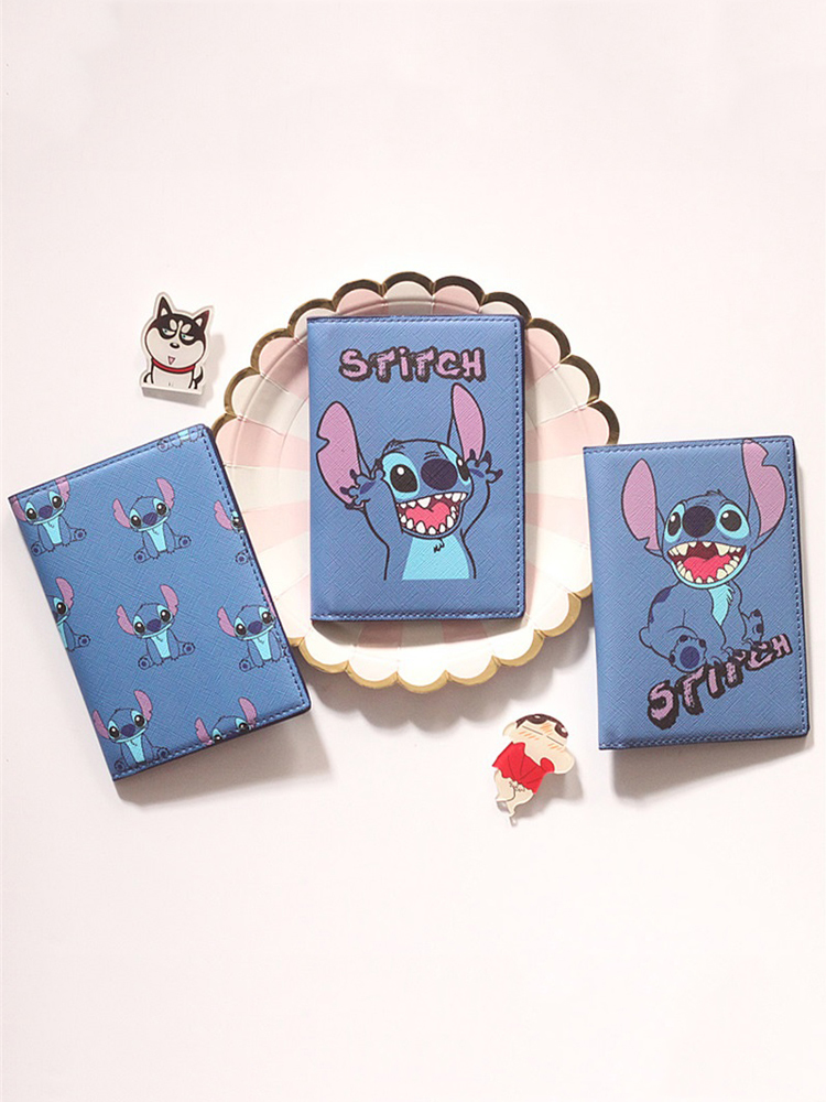 2024 Disney Stitch Passport Cover Blue PU Leather Travel Passport Holder For Men Function Business Card Case with 3 card holder