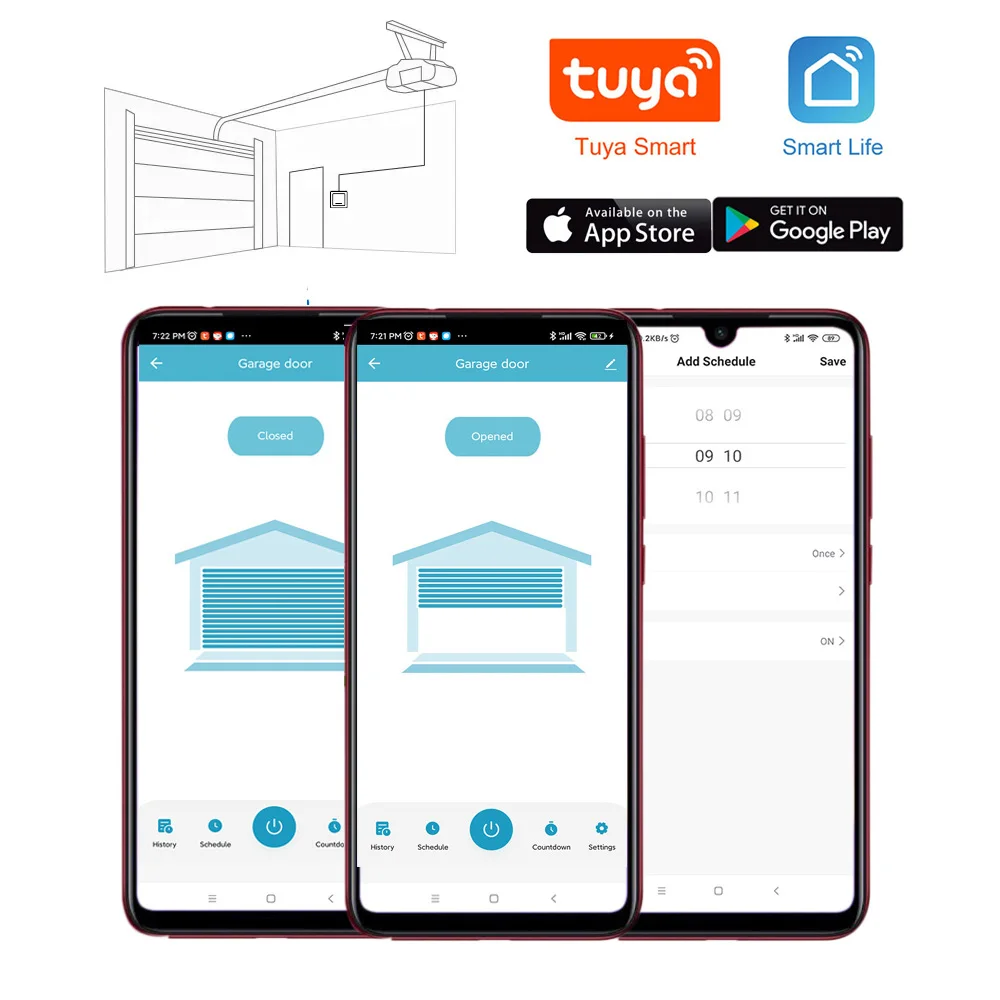Tuya wifi interruptor controlador de porta da garagem abridor de porta inteligente trabalho com alexa google casa vida inteligente tuya app controle nenhum hub requer