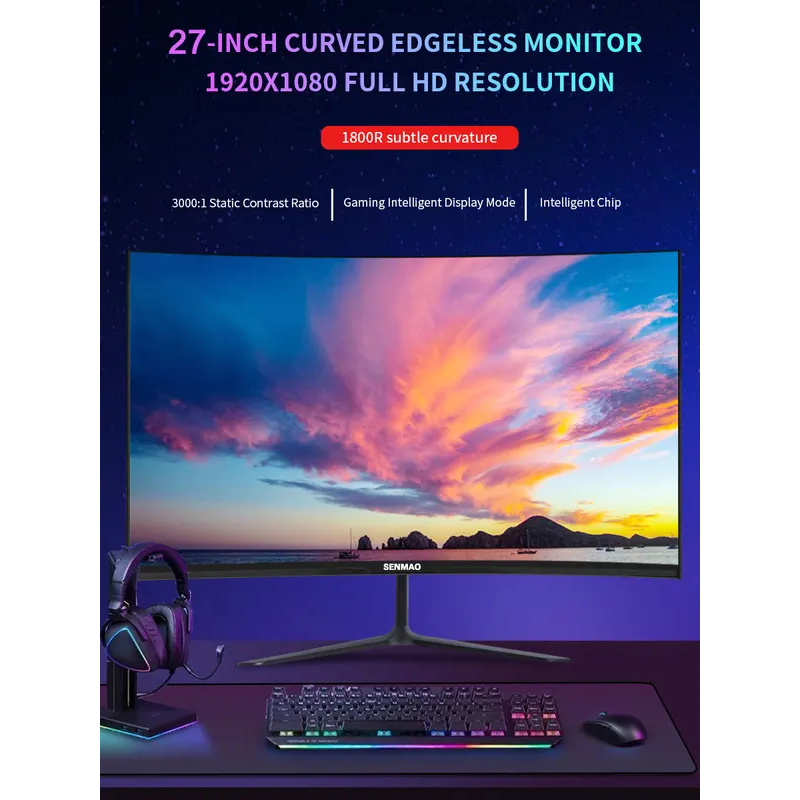 Senmao 27 inch PC Gamer monitor 75Hz MVA LCD display HD desktop gaming computer screen HDMI 1920*1080