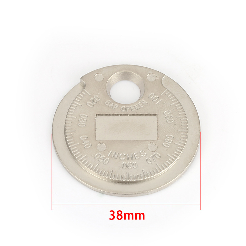 Herramienta de medición de espacio de bujía tipo moneda, rango de 0,6-2,4mm, herramienta de medición de huecos de bujía, 1 ud.