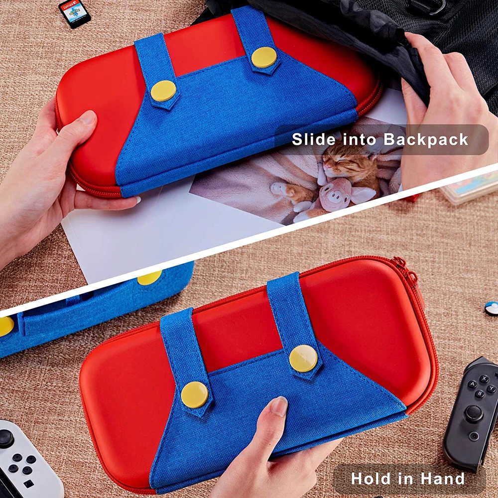 EVA Storage Switch Case Compatible with Nintendo Switch/OLED Cute Portable Switch Carrying Case with 10 Game Holders for Mario